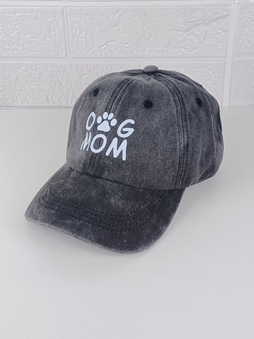 Vintage Washed Dog Mom Baseball Cap | Embroidered Paw Print Dad Hat | Charcoal B